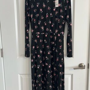 LOFT Black Dress with Pink Floral Design
